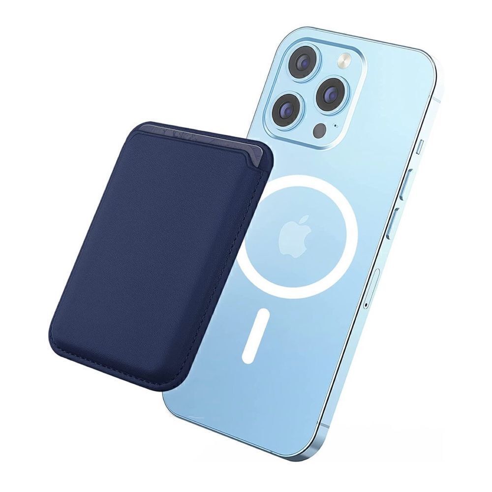 Magnetic Wallet Card Holder For iPhone with MagSafe Case, Navy Blue/ Black Color